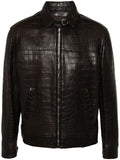 Cedar Brown Embossed Leather Jacket (Lizard Skin Effect)