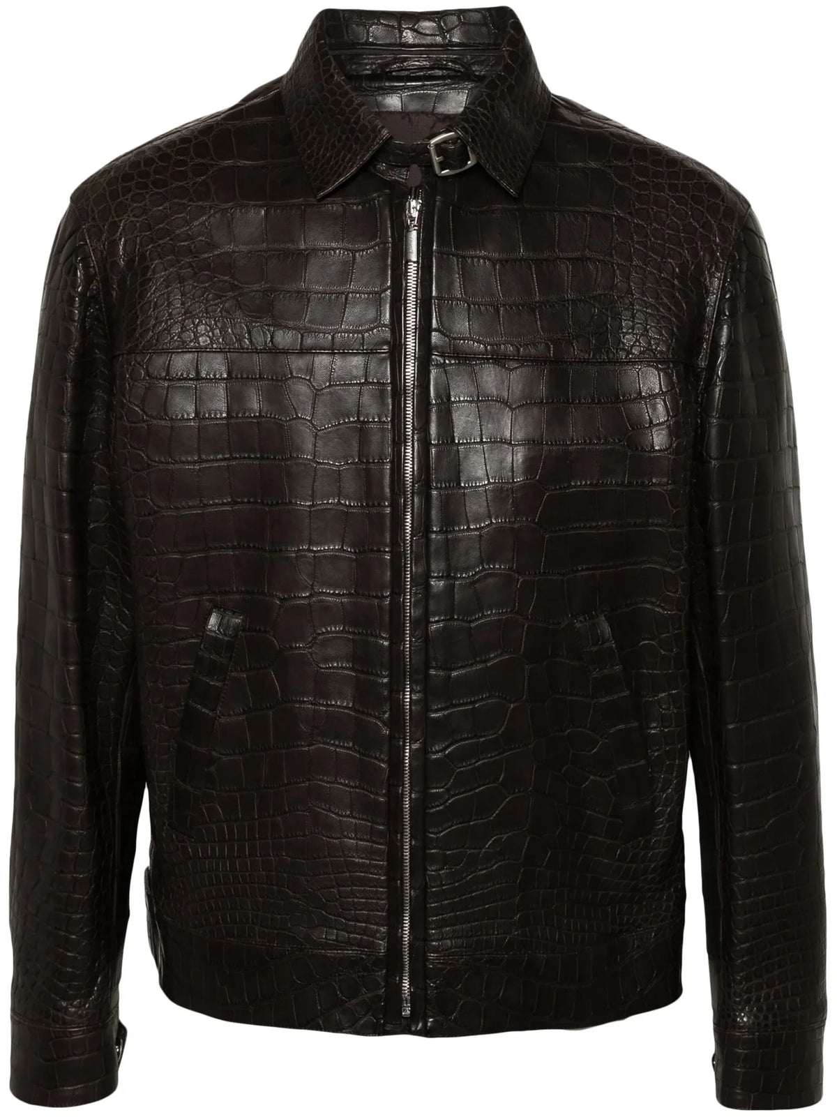 Cedar Brown Embossed Leather Jacket (Lizard Skin Effect)