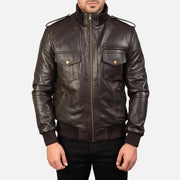 Agent Shadow Leather Bomber Jacket