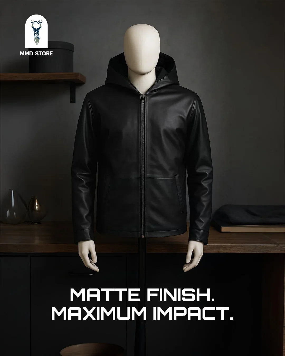 Andy Matte Black Hooded Leather Jacket