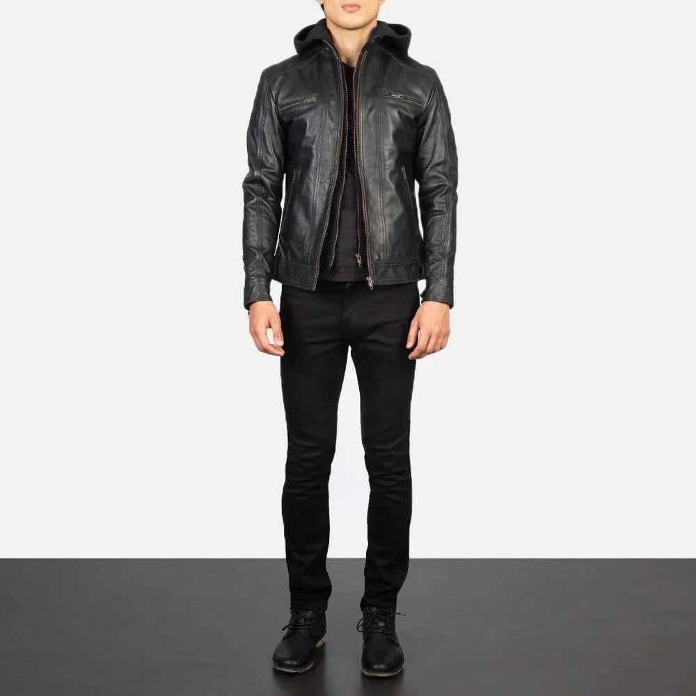 Hector Hooded Leather Biker Jacket