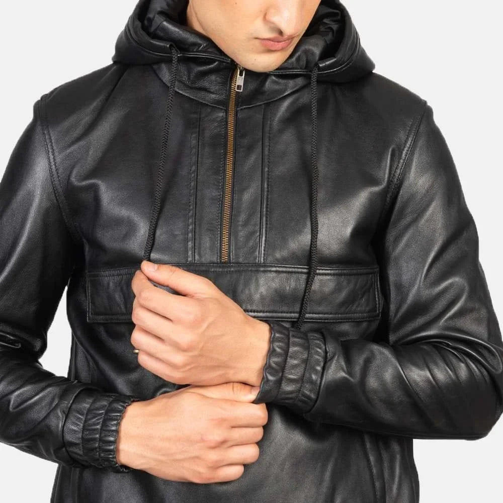 Kenton Hooded Leather Pullover Jacket