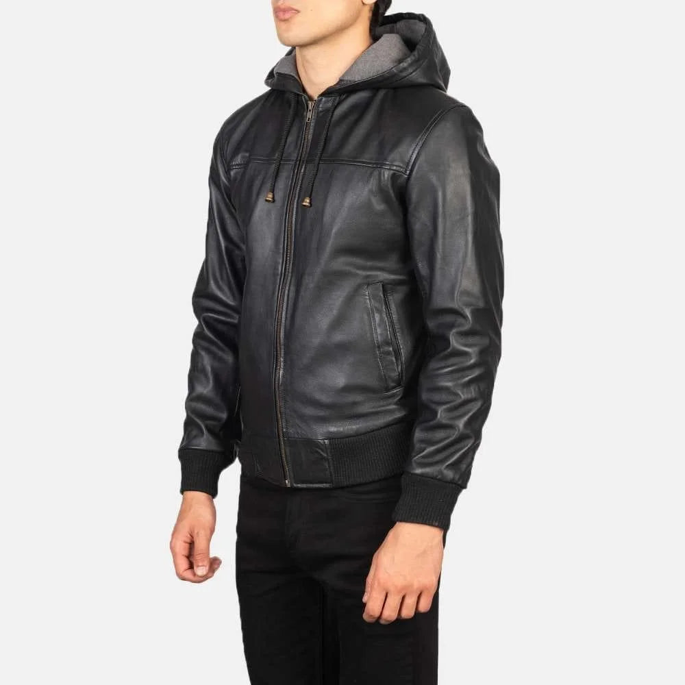 Nintenzo Hooded Leather Bomber Jacket