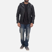 Spratt Black Hooded Leather Jacket