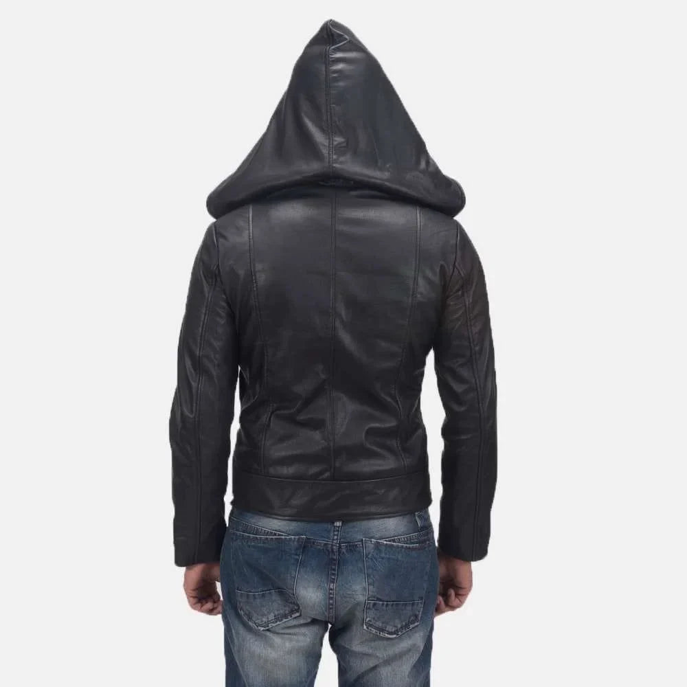 Spratt Black Hooded Leather Jacket