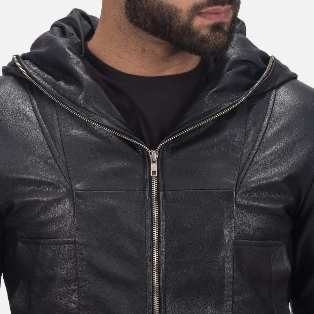 Spratt Black Hooded Leather Jacket