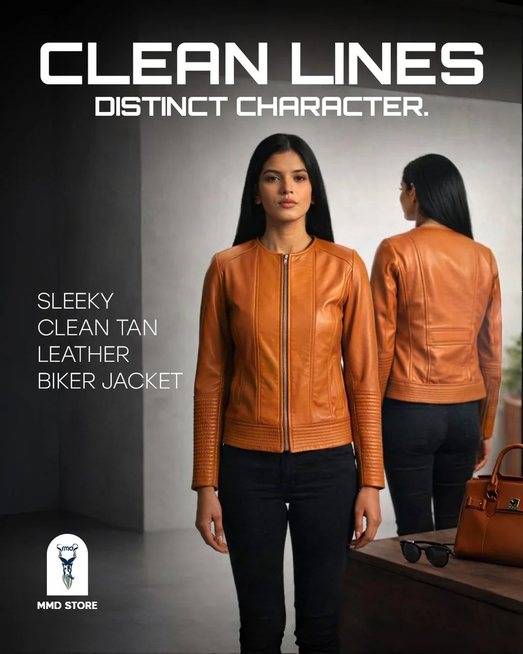 Sleeky Clean Tan Leather Biker Jacket