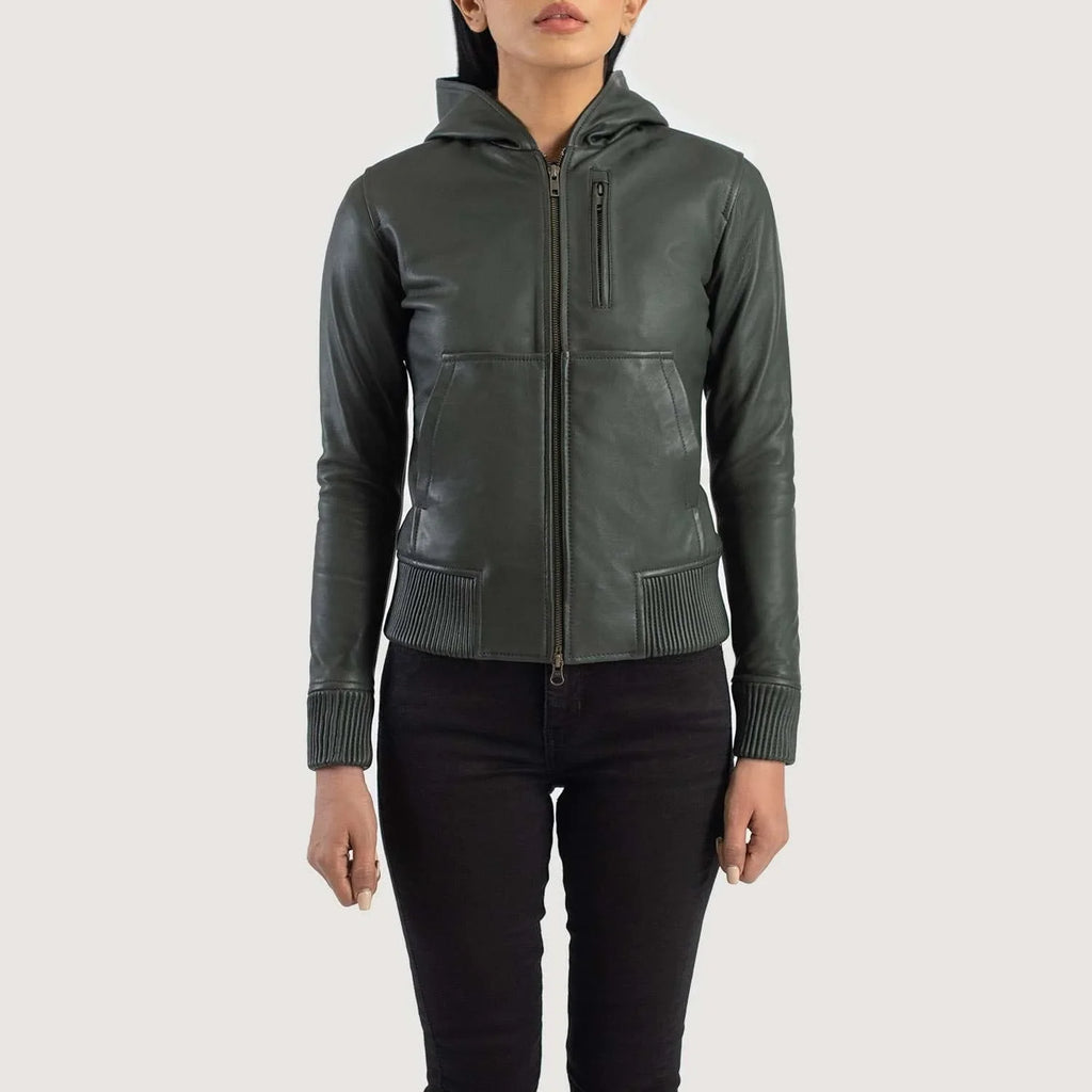 Luna Hooded Leather Bomber Jacket
