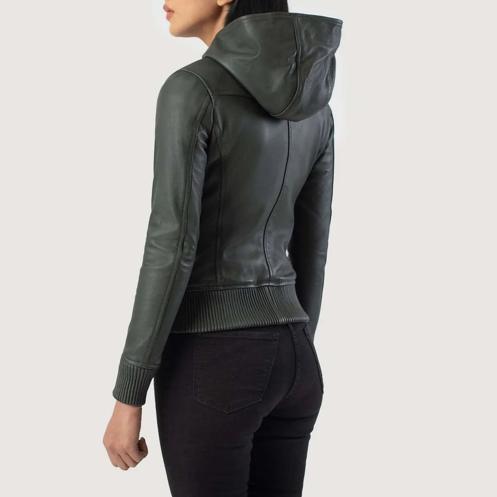 Luna Hooded Leather Bomber Jacket