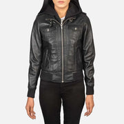 Roslyn Hooded Leather Bomber Jacket