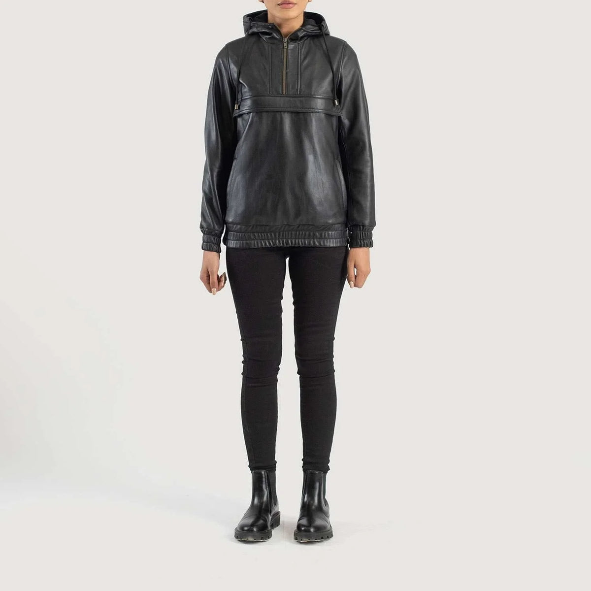 Zest Hooded Leather Pullover Jacket